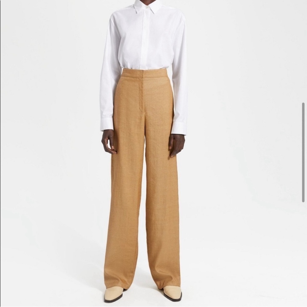 Theory Luxe Linen Clean Trouser in Hay Beige Size 4